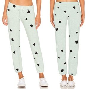 MONROW Scattered Hearts Vintage Sweatpants in Heather Mint